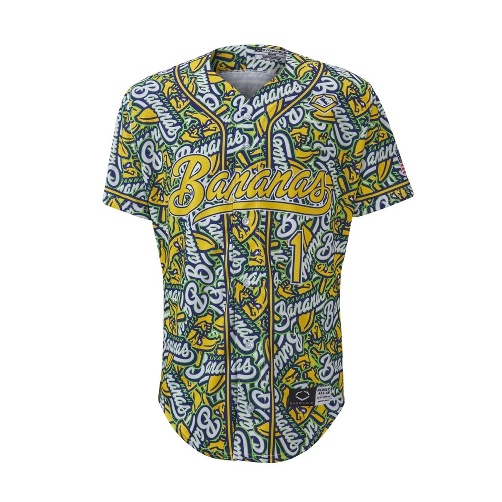 Savannah Bananas Jersey EvoShield Baseball Jersey Green White Yellow Adult L